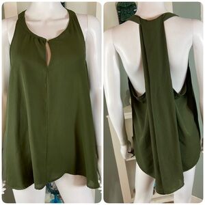 Harve Benard Army Green Draped Racerback Tank Top Large L Keyhole Chiffon Asym
